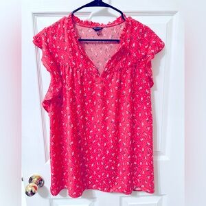 ANN TAYLOR flutter sleeve pink floral top, size XL